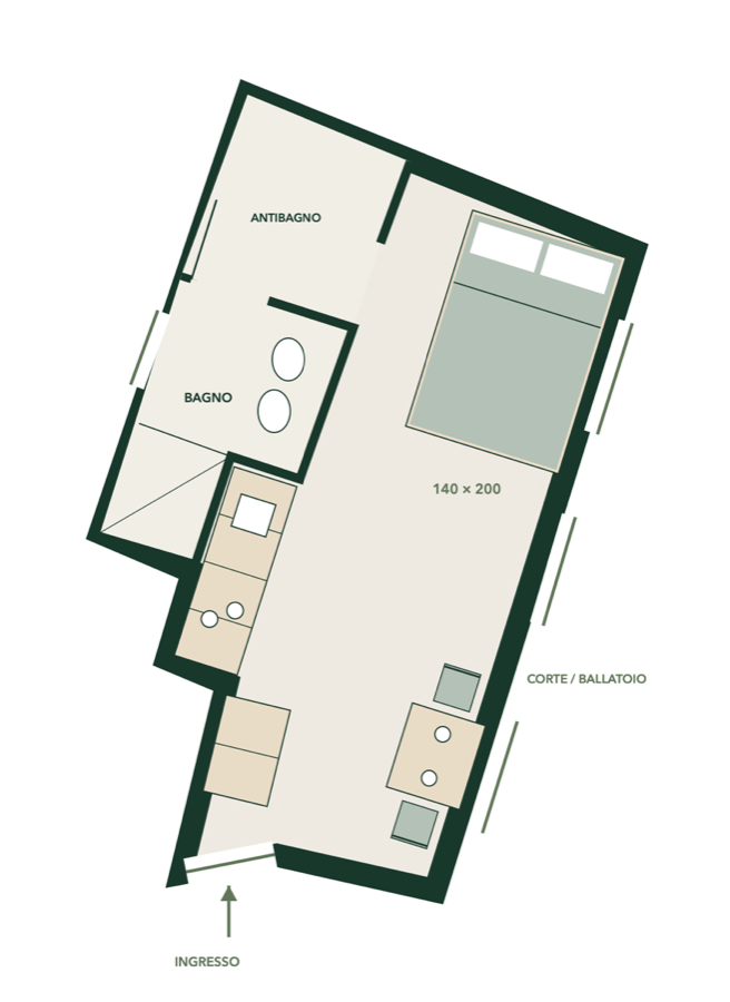 Planimetria layout B, tipologia Corte