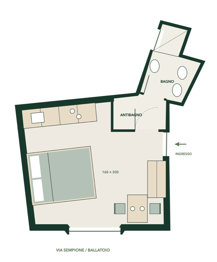 Planimetria layout A, tipologia Sempione